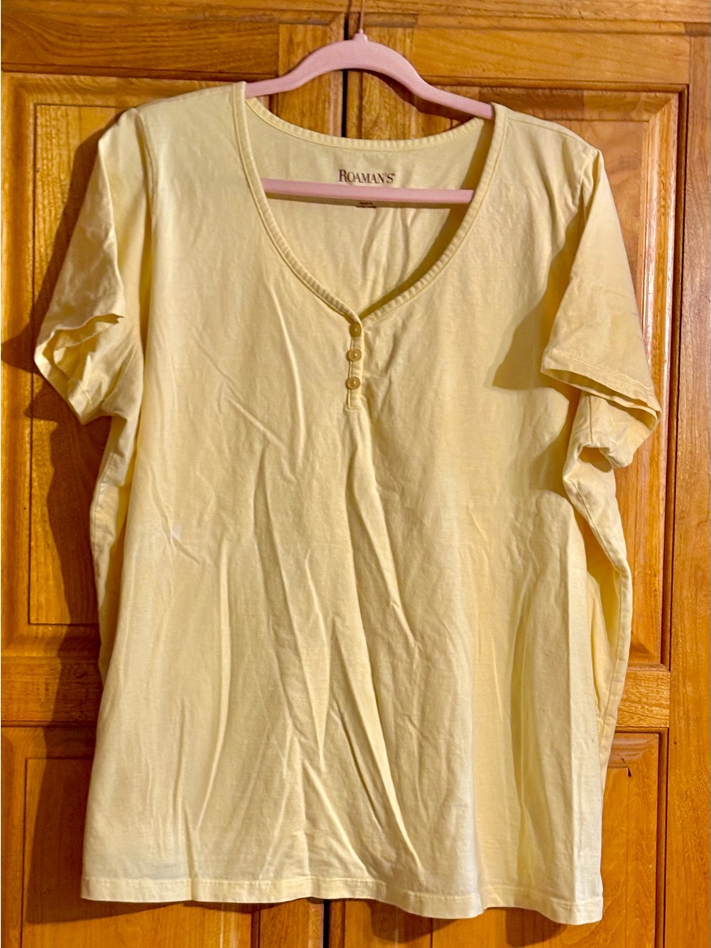 Roaman's Pale Yellow Short Sleeve Henley Tee